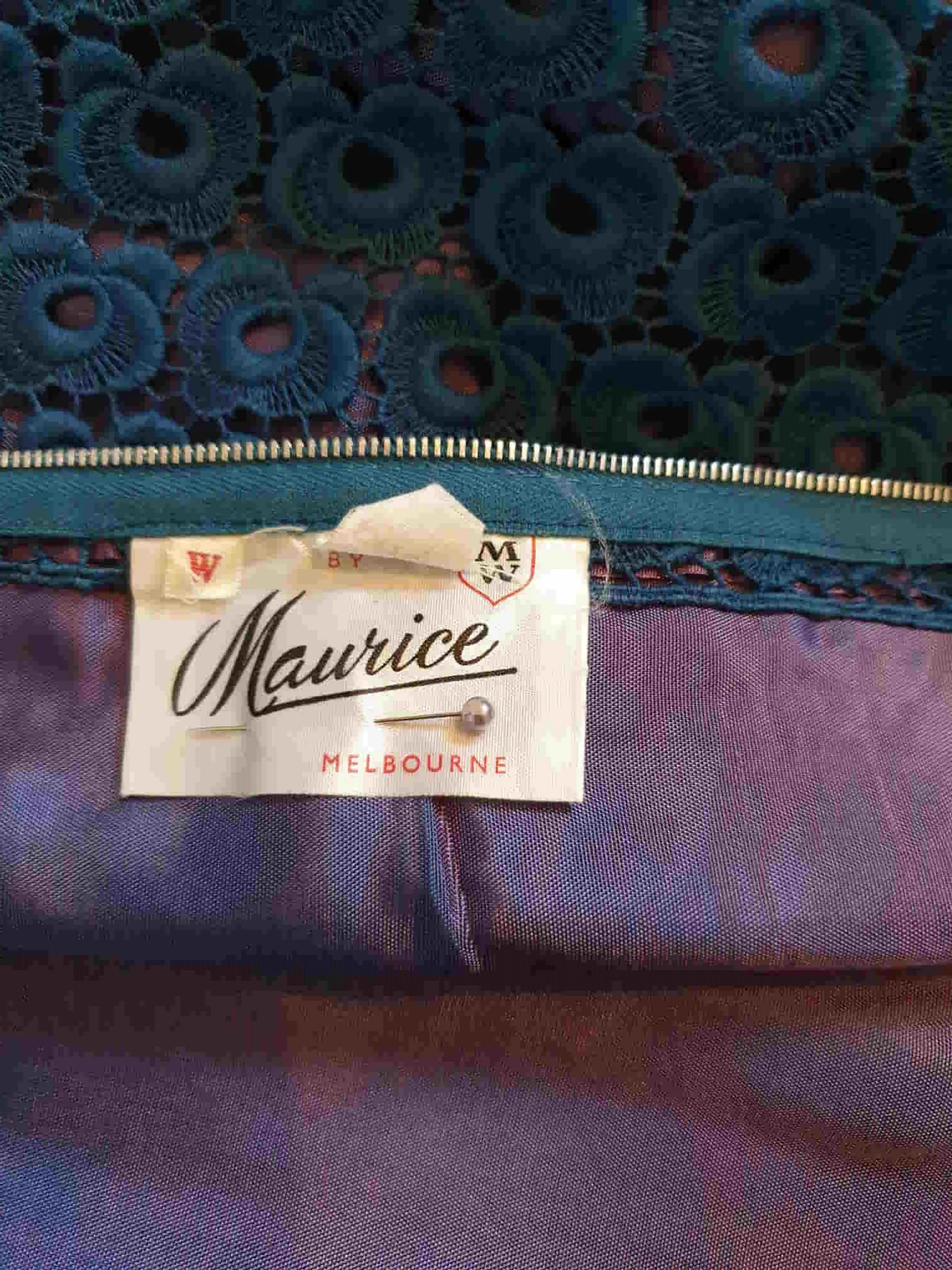 1960s Blue Guipure Lace Dress With Diamante Trim by Maurice - M