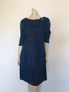 1960s Blue Guipure Lace Dress With Diamante Trim by Maurice - M