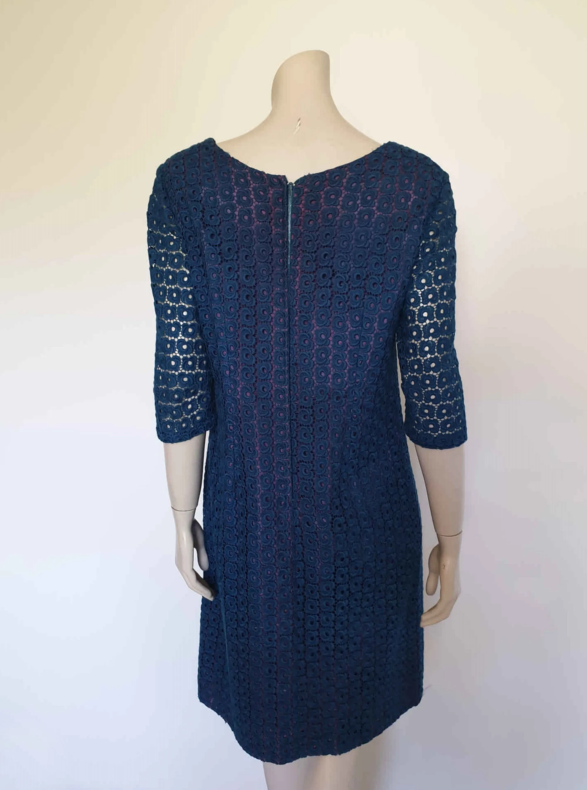 1960s Blue Guipure Lace Dress With Diamante Trim by Maurice - M