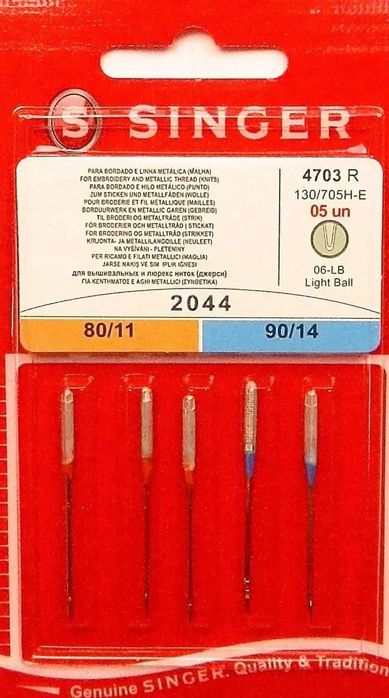 5 x Singer (2044) Embroidery Assorted Needles 80, 90