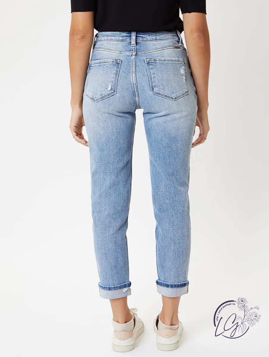 Abby High-Rise Hem Detail Mom Jean by KanCan