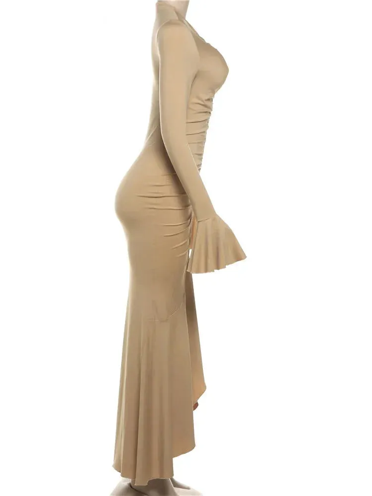 Bellissima Flare Ruched V-Neck Maxi Dress