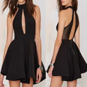 Black Chiffon Short Homecoming Dress with Open Back and Front