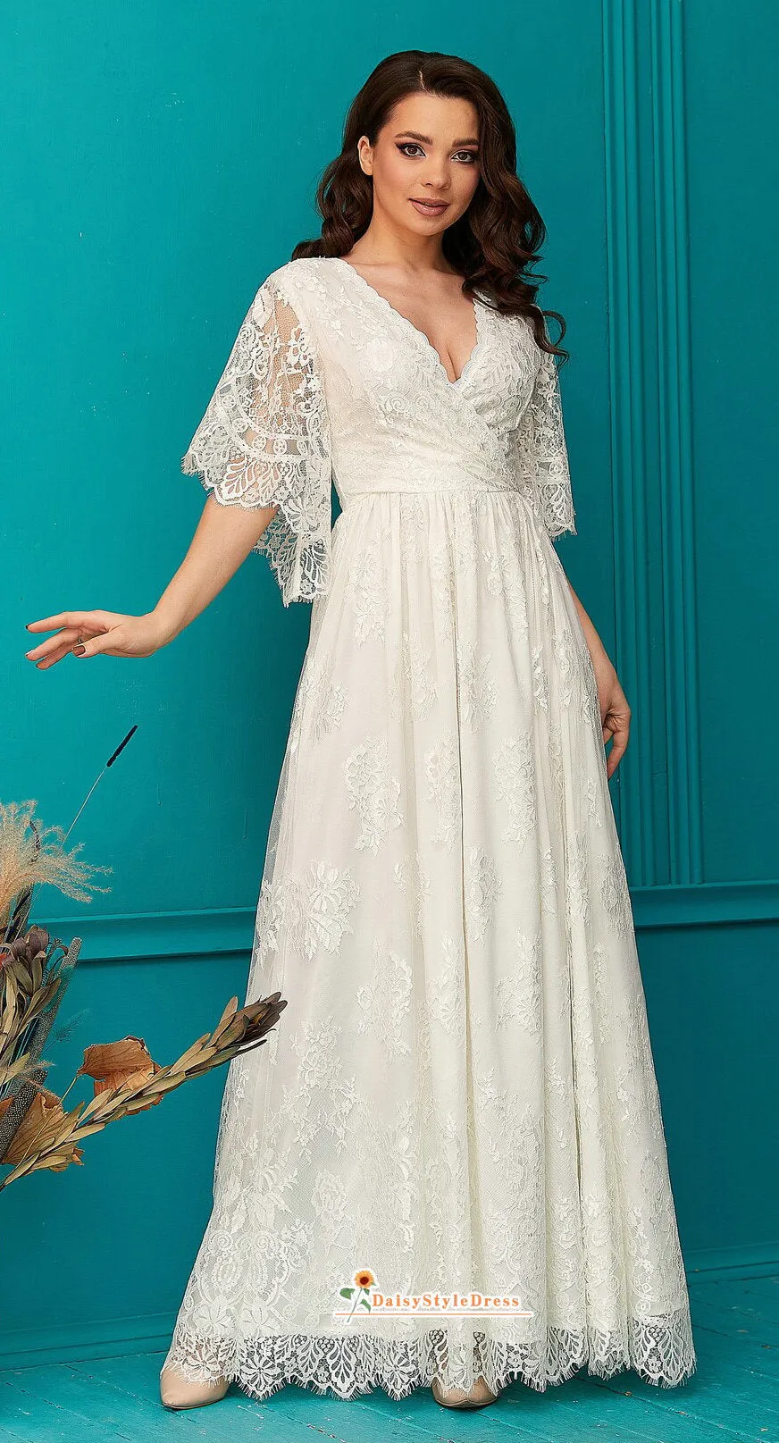 Bohemian Sleeve French Lace Wedding Dress