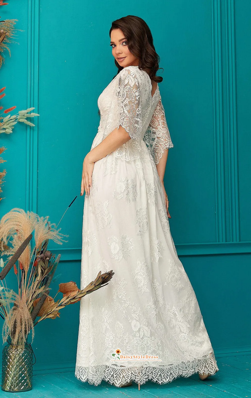 Bohemian Sleeve French Lace Wedding Dress