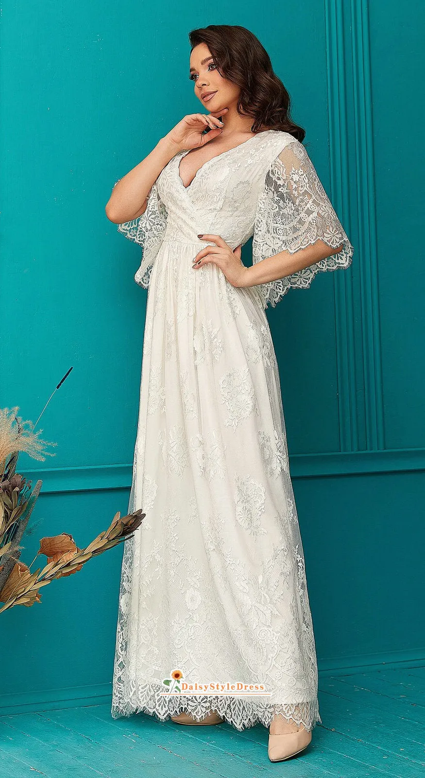 Bohemian Sleeve French Lace Wedding Dress