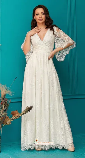 Bohemian Sleeve French Lace Wedding Dress