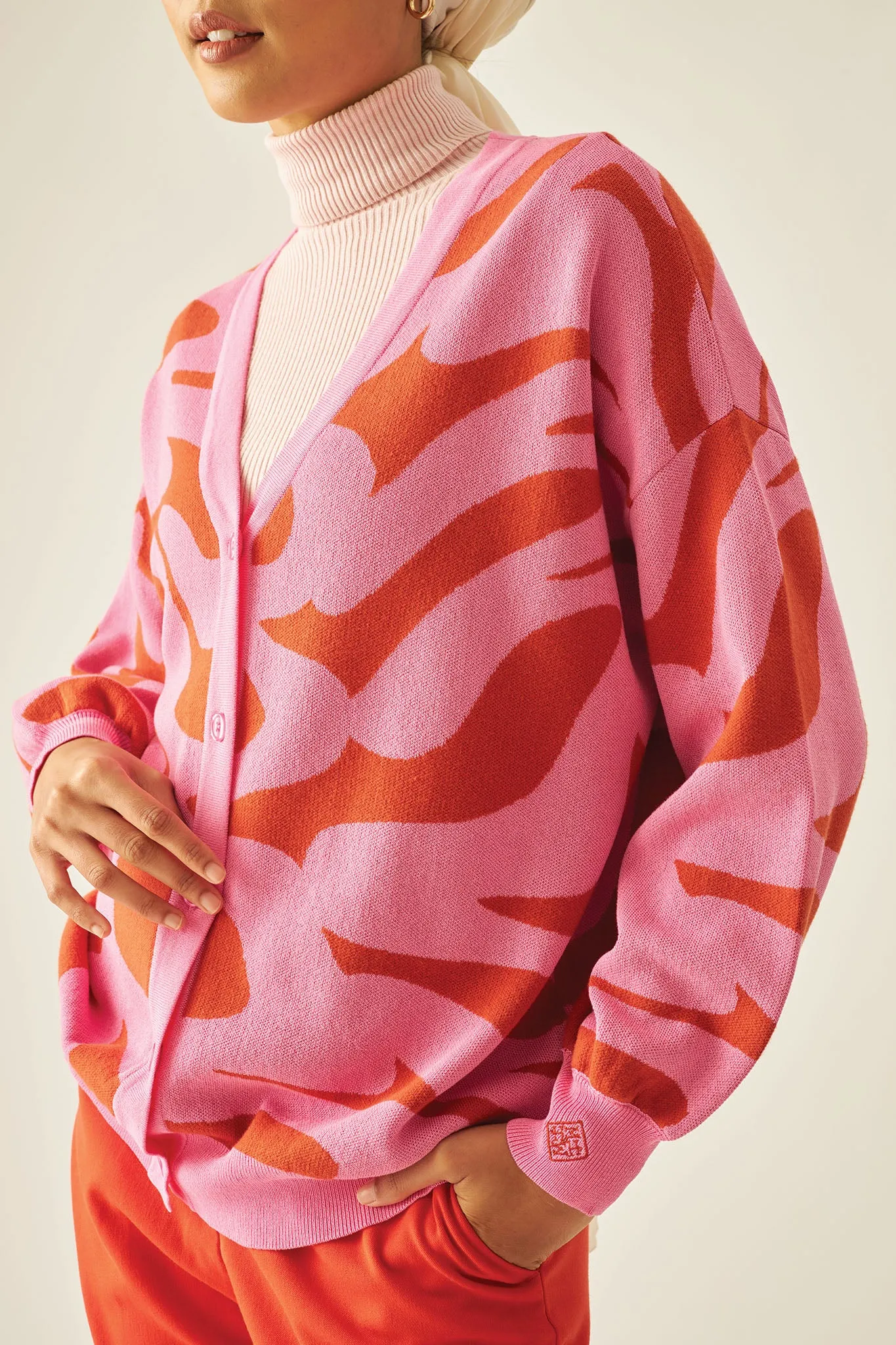 BRAZEN Oversized Cardigan in Fiery Pink