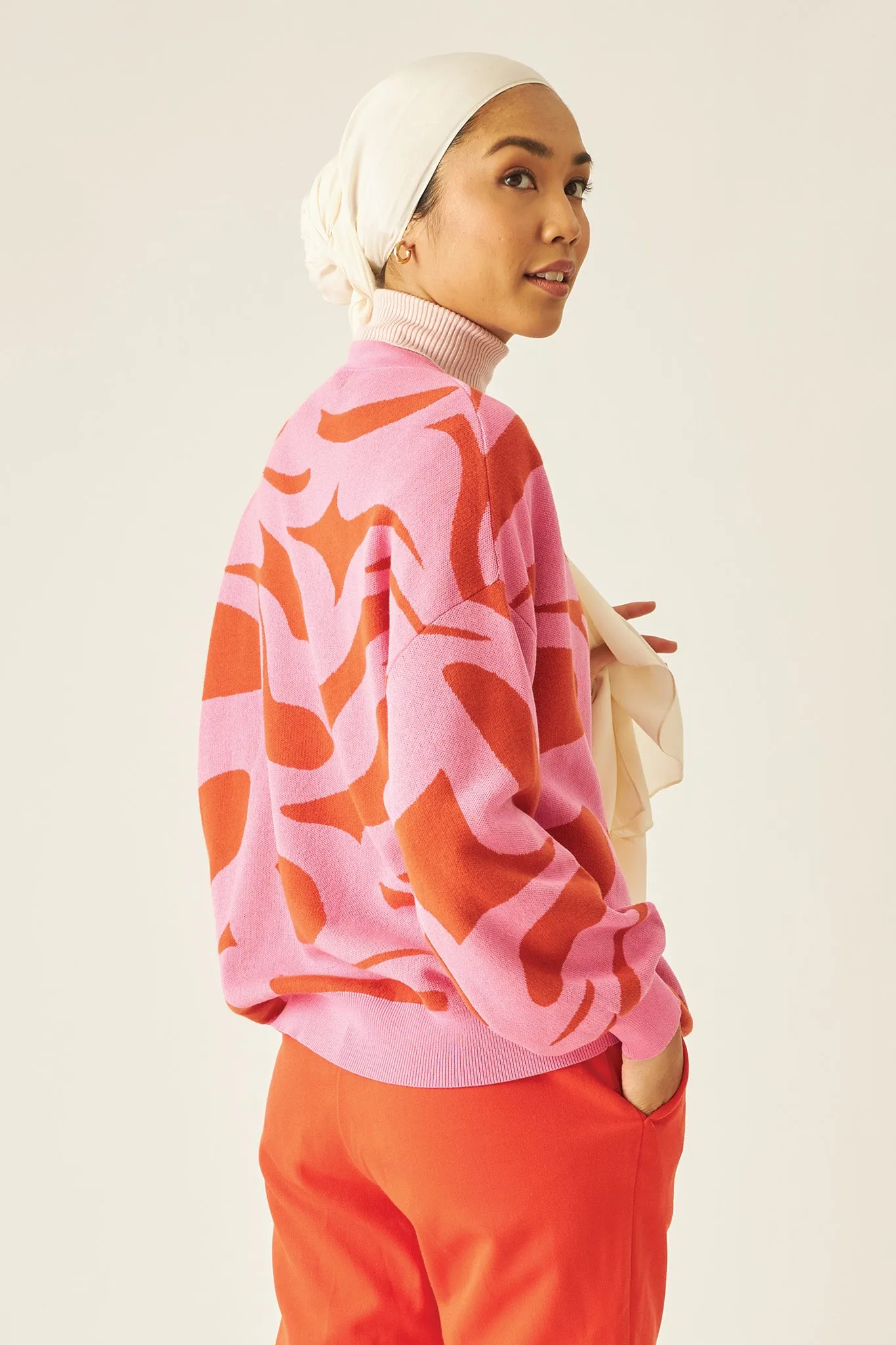 BRAZEN Oversized Cardigan in Fiery Pink