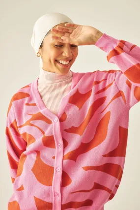 BRAZEN Oversized Cardigan in Fiery Pink