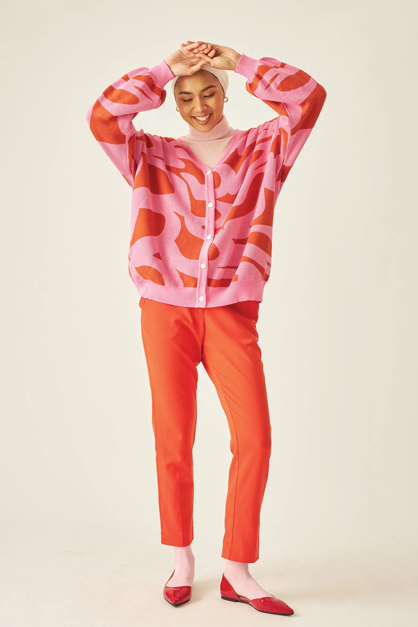 BRAZEN Oversized Cardigan in Fiery Pink