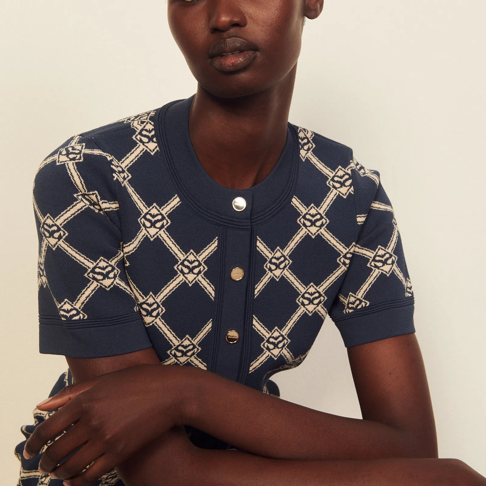 Cardigan court en maille avec jacquard