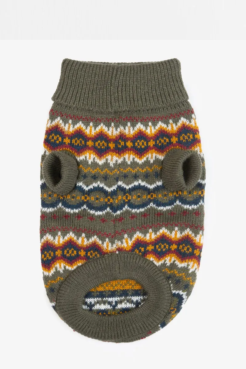 CASE FAIR ISLE DOG JUMPER OLIVE