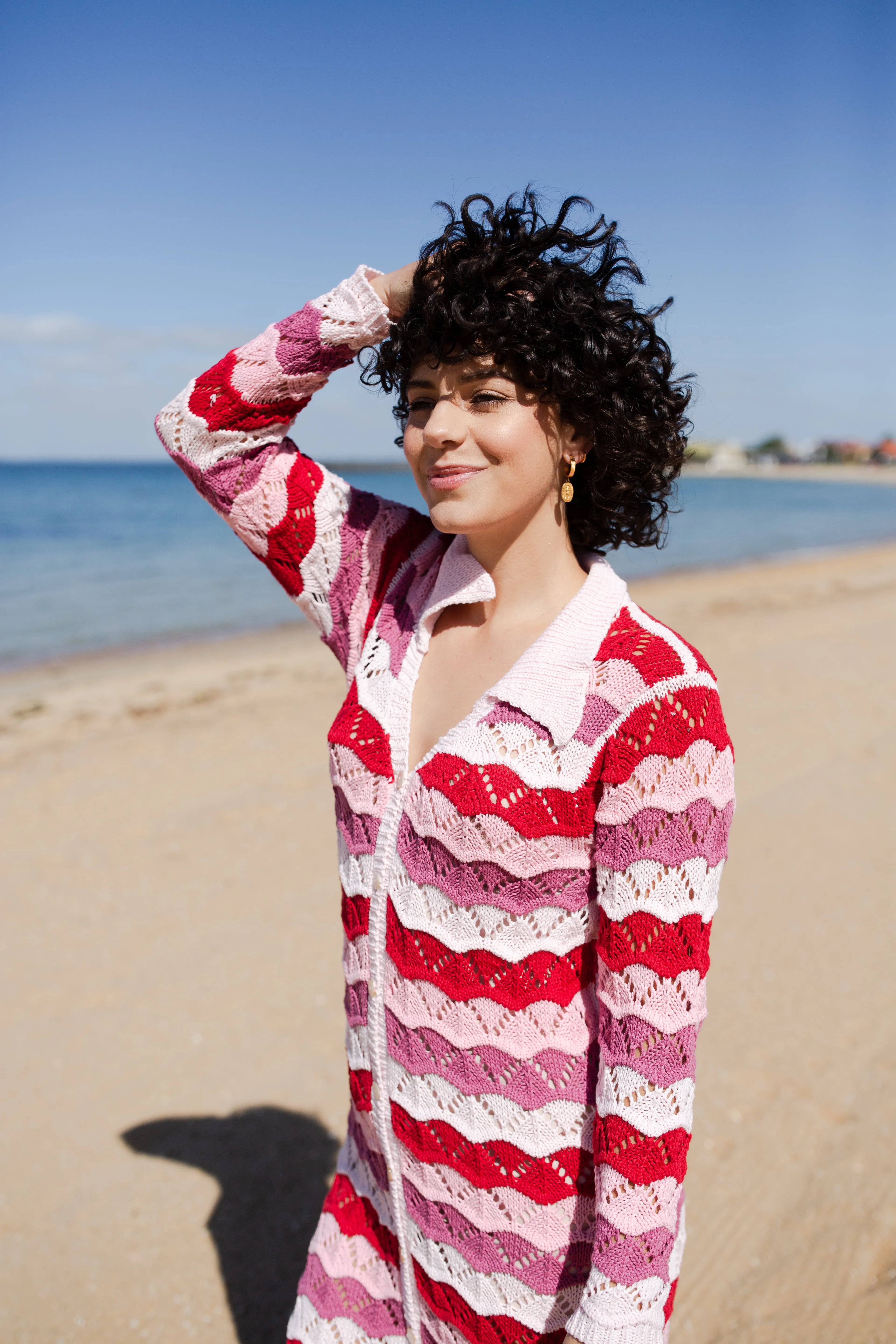 CROCHET MAXI SHIRT DRESS - RASPBERRY SORBET