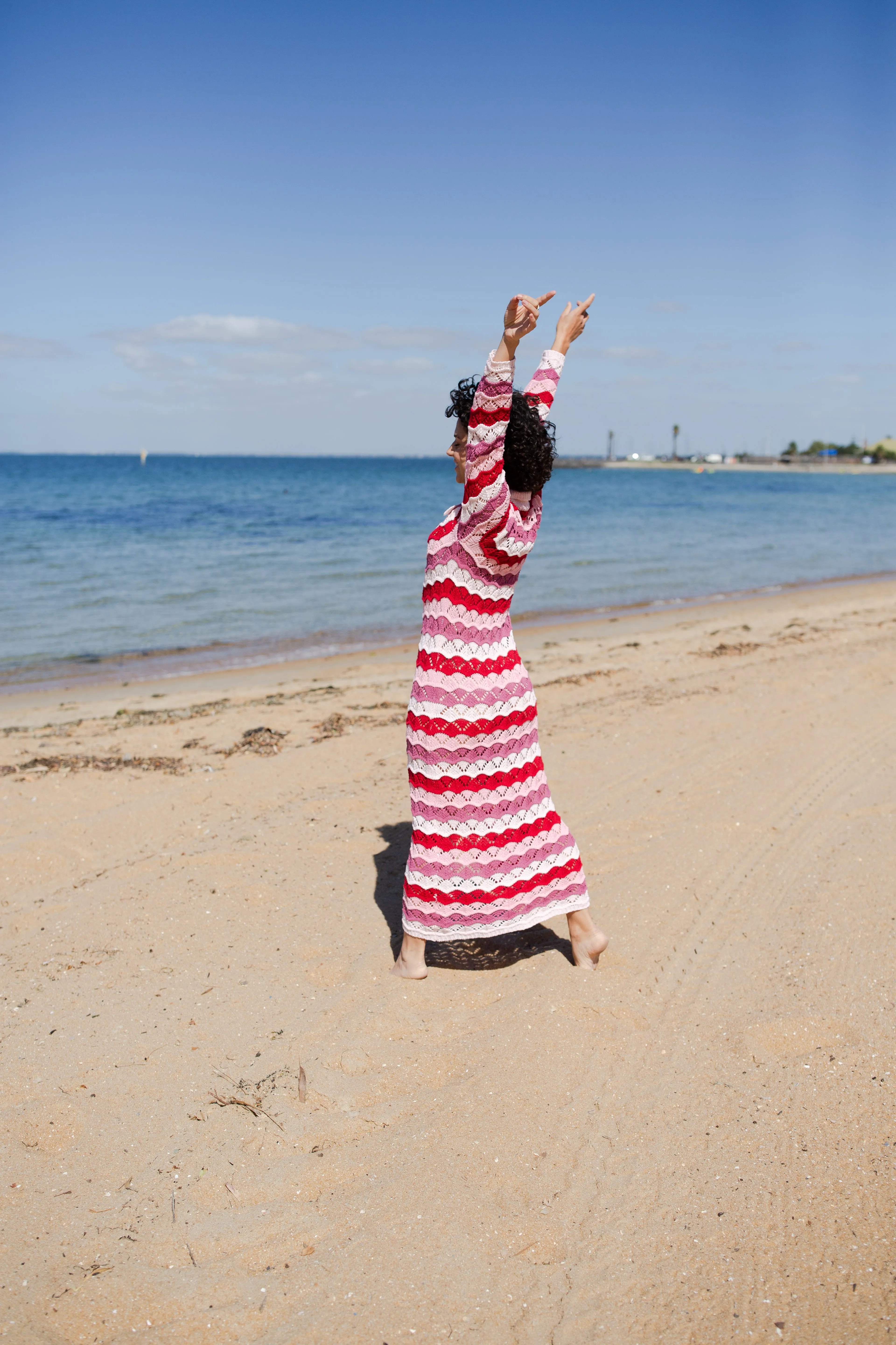 CROCHET MAXI SHIRT DRESS - RASPBERRY SORBET