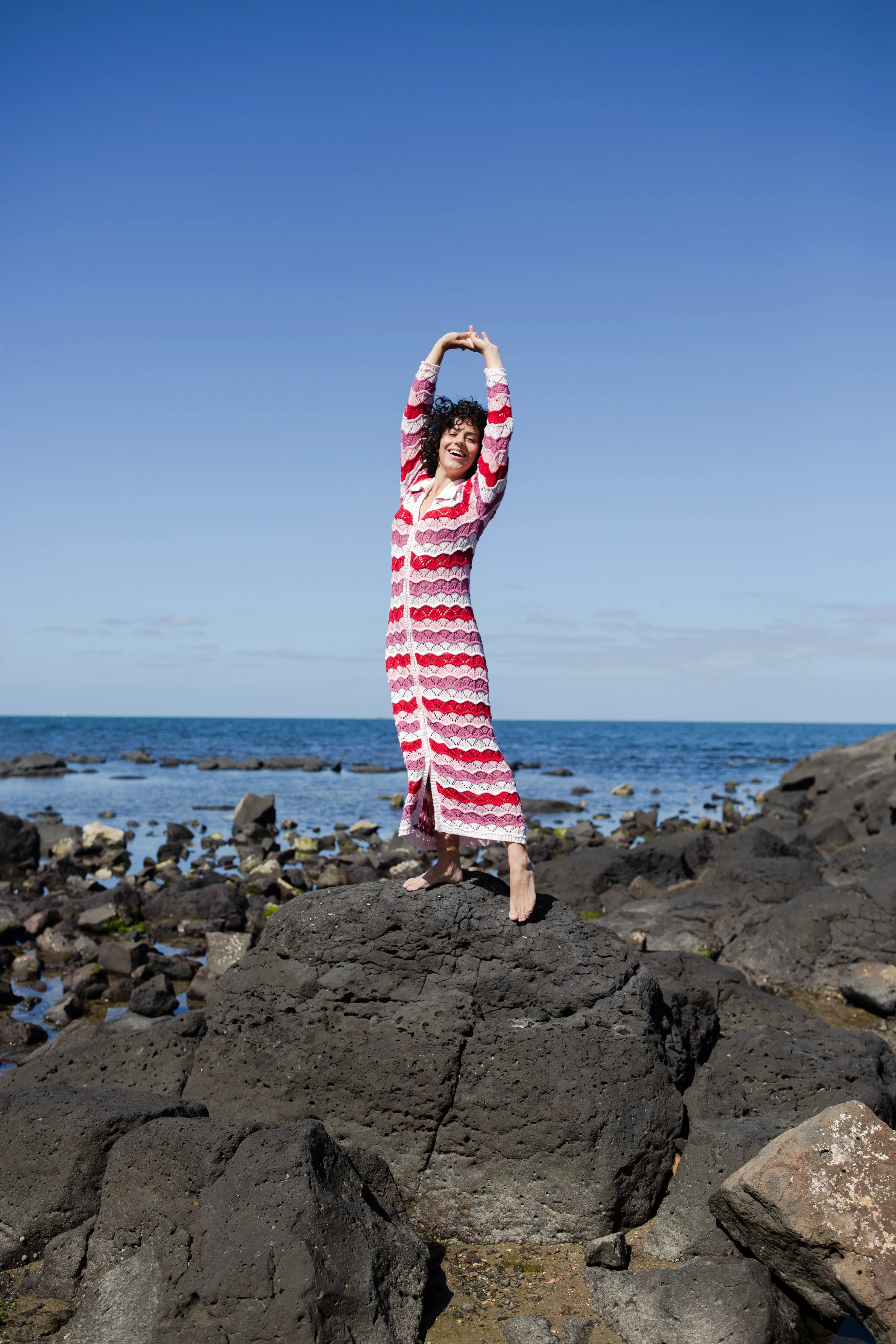 CROCHET MAXI SHIRT DRESS - RASPBERRY SORBET