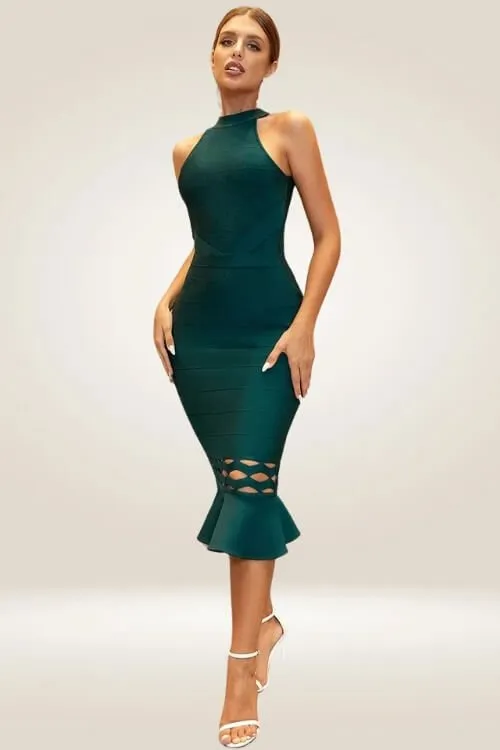 Dark Green Cut Out Midi Bodycon Dress