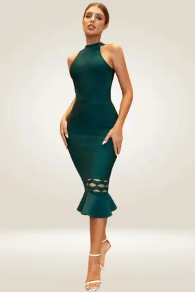 Dark Green Cut Out Midi Bodycon Dress