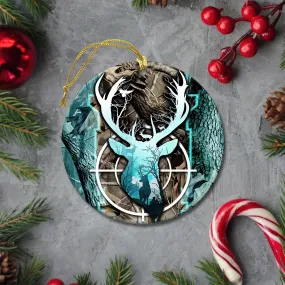 Deer Hunting Blue Circle Ceramic Ornament Christmas Gift