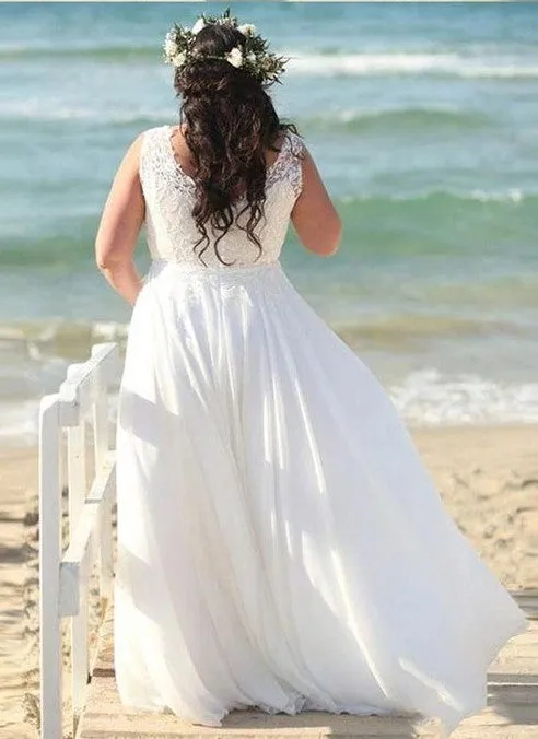Elegant V-neckline Plus Size Lace Wedding Dress