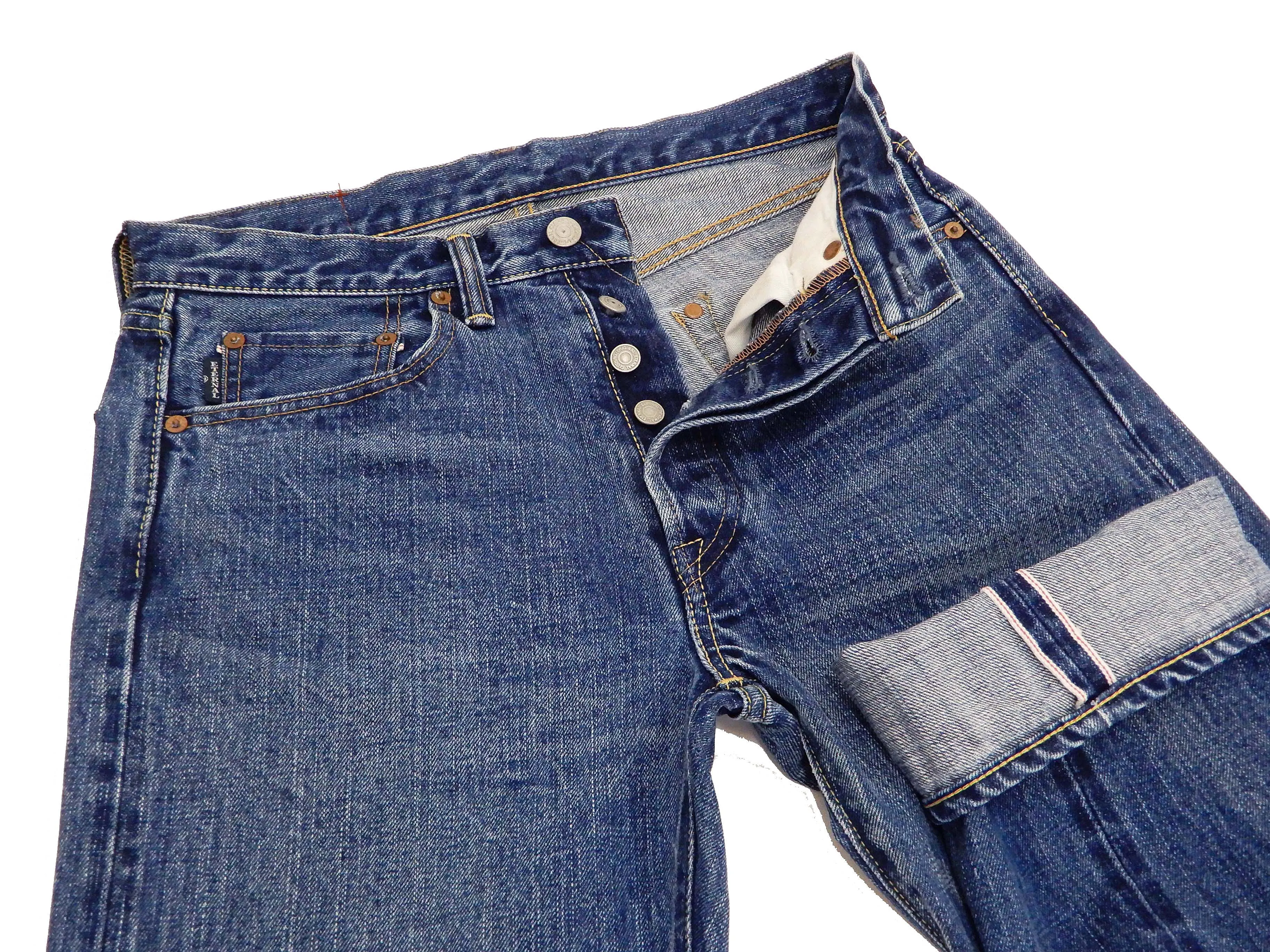 Eternal Faded Jeans Men's Slim Fit Straight Leg Button Fly Japanese Selvedge Denim 811 Mid-Tone