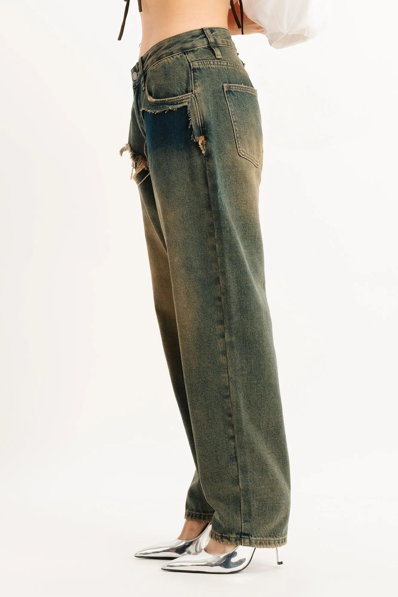 Green Faded Denim Jeans