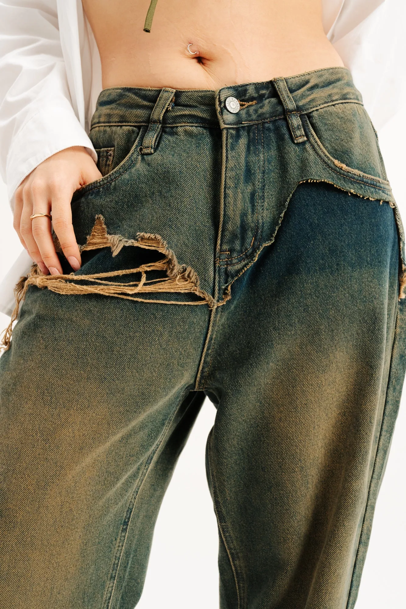 Green Faded Denim Jeans