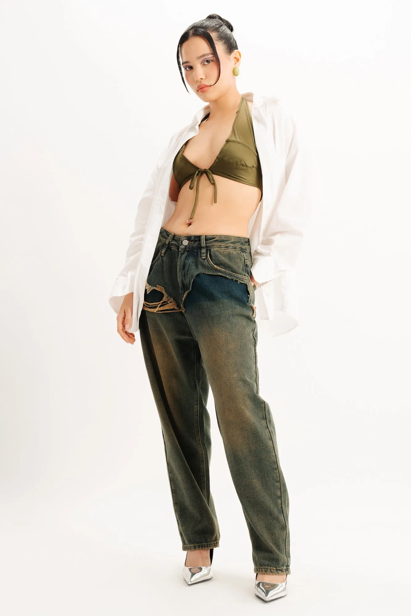 Green Faded Denim Jeans