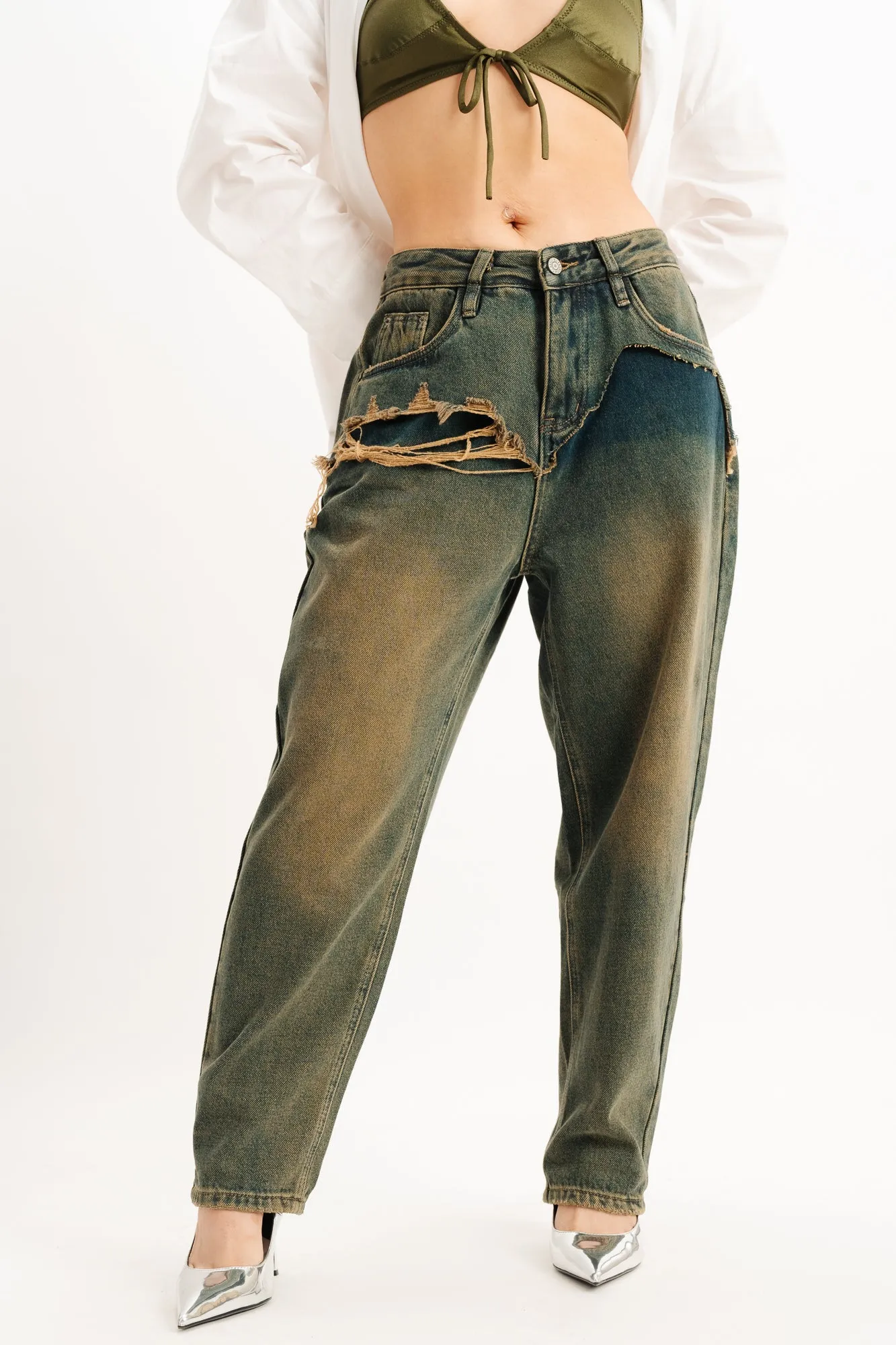 Green Faded Denim Jeans