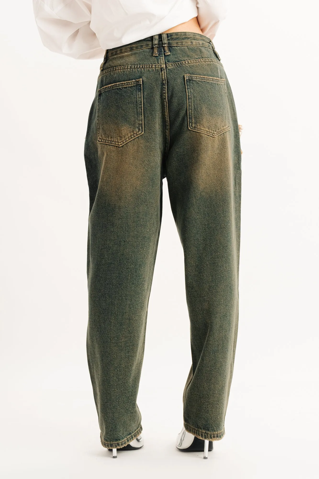 Green Faded Denim Jeans