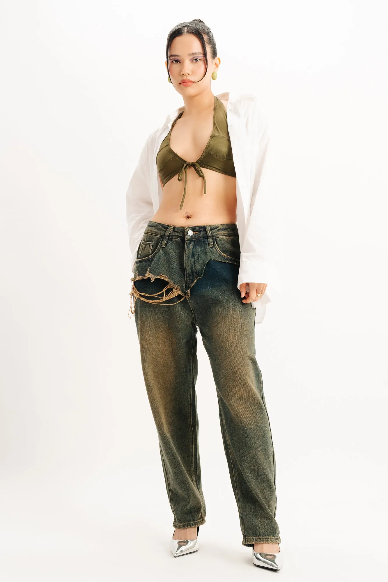 Green Faded Denim Jeans