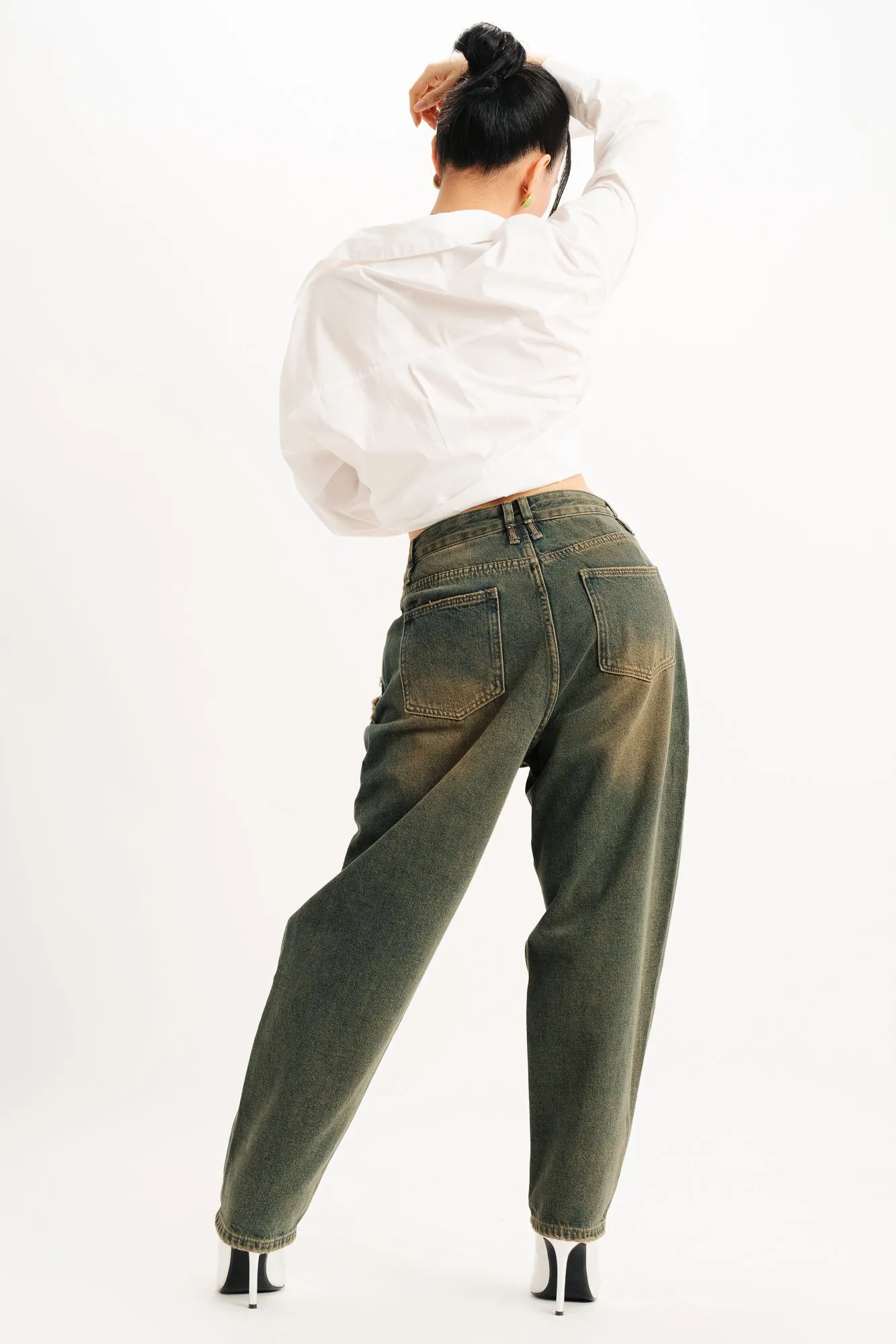 Green Faded Denim Jeans