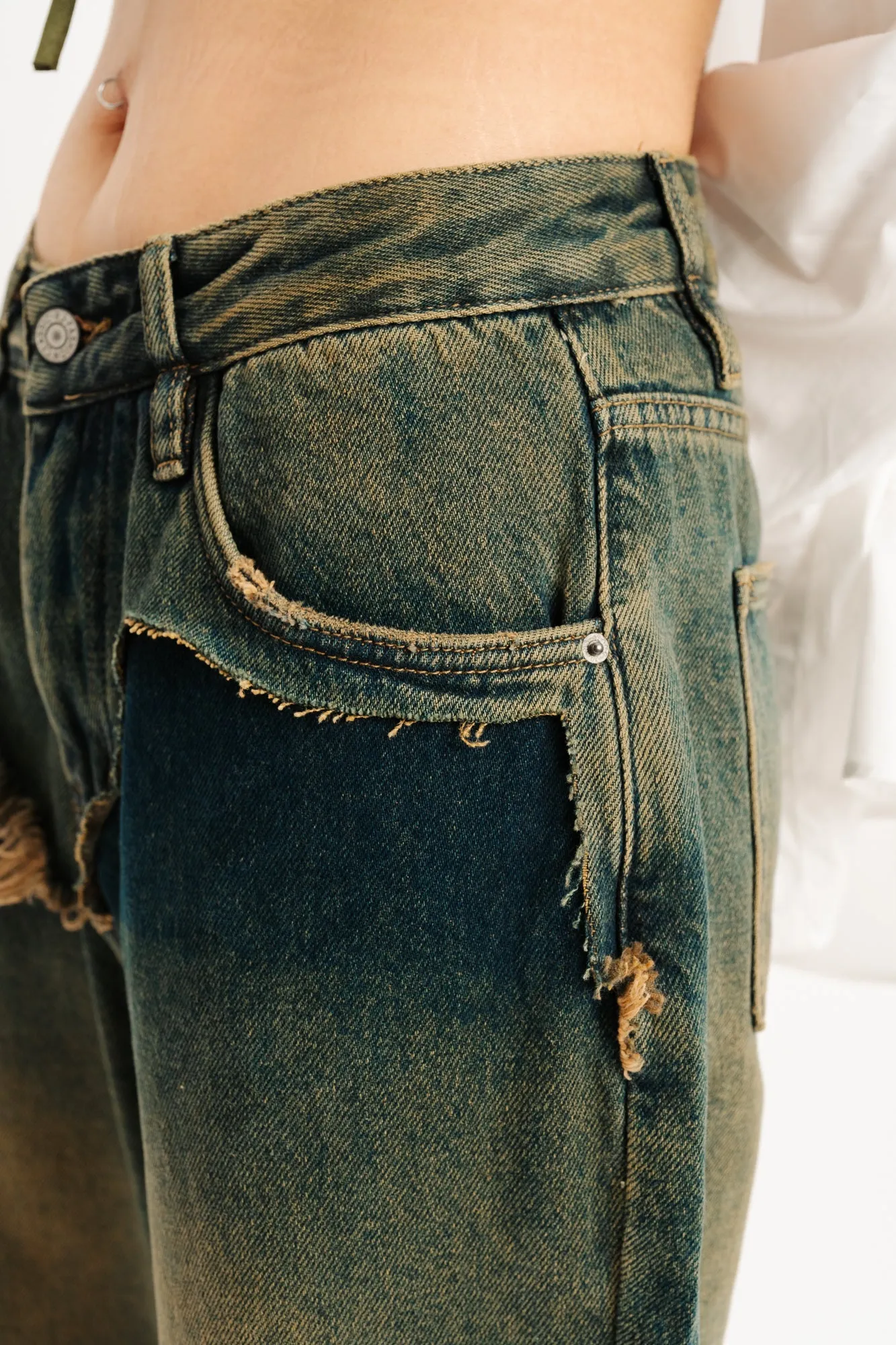 Green Faded Denim Jeans