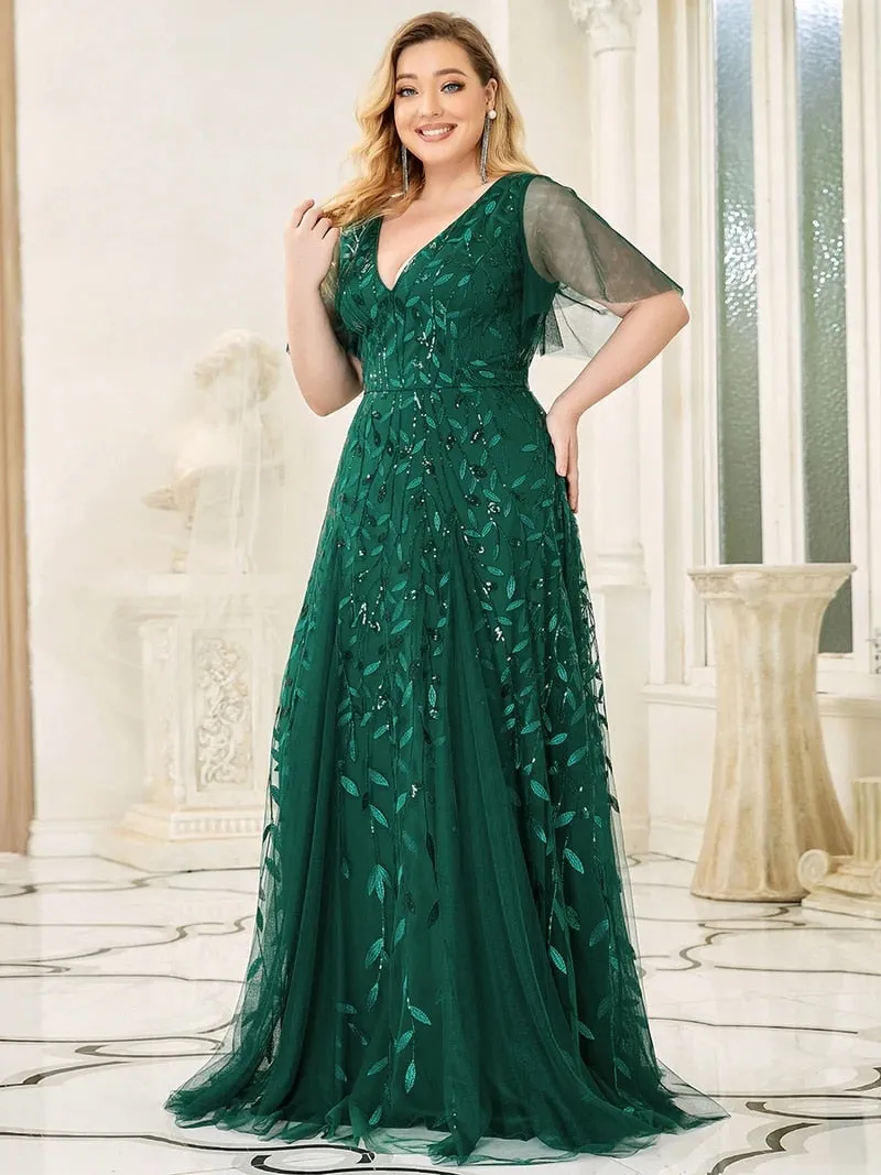 Half Sleeves Plus Size Women's Evening Party Dress