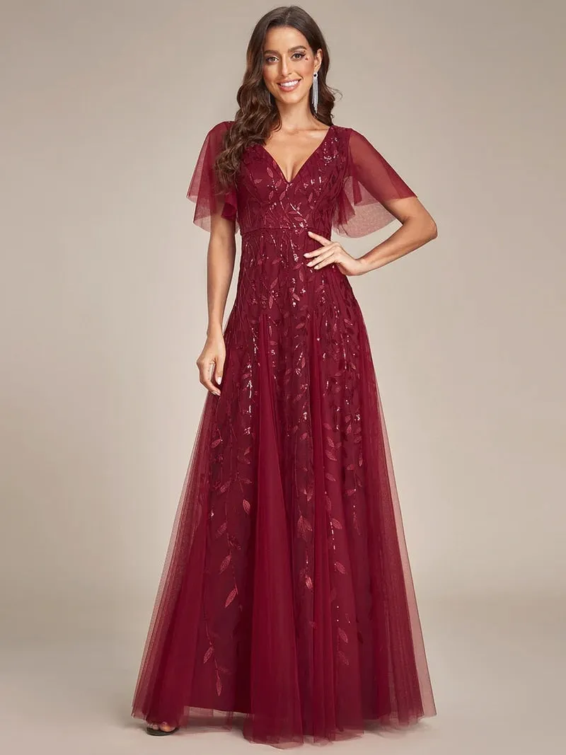 Half Sleeves Plus Size Women's Evening Party Dress