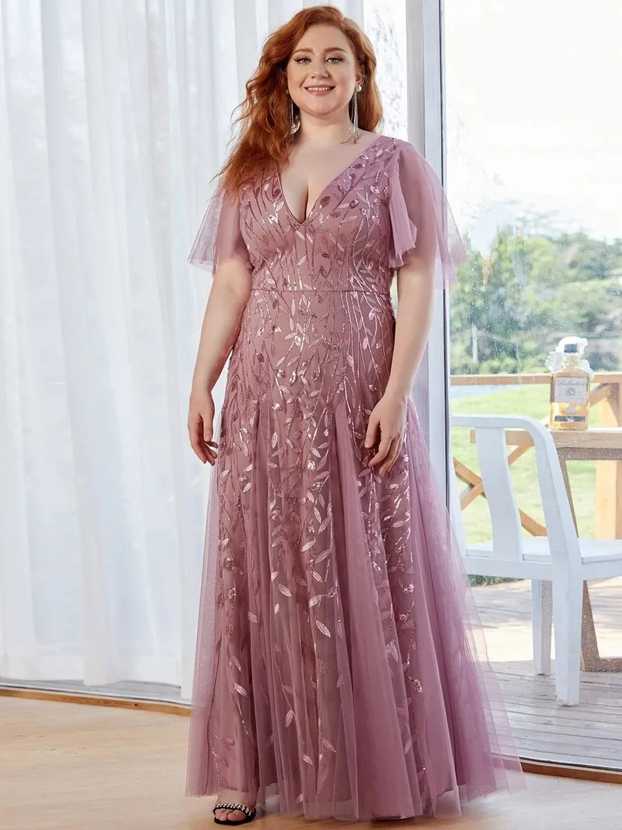 Half Sleeves Plus Size Women's Evening Party Dress