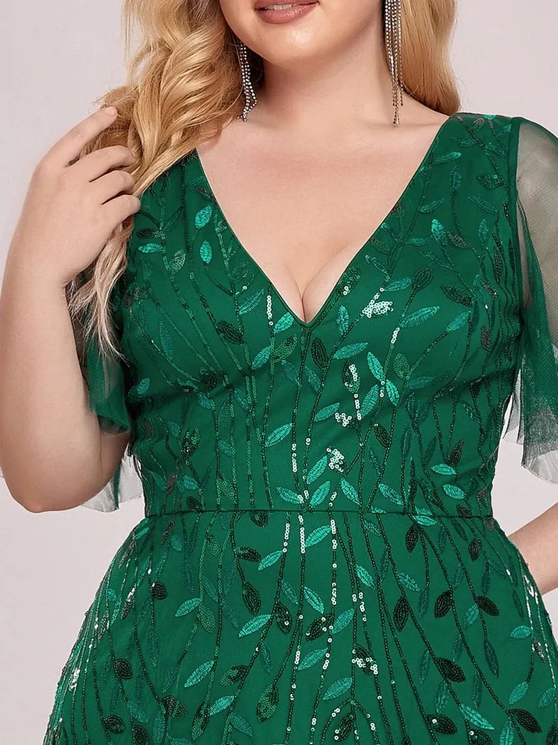 Half Sleeves Plus Size Women's Evening Party Dress