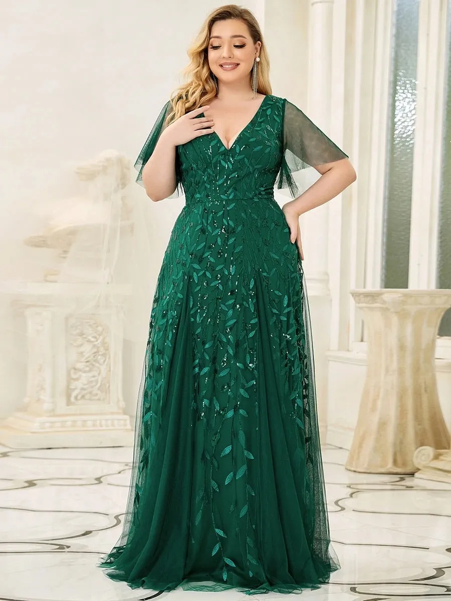 Half Sleeves Plus Size Women's Evening Party Dress