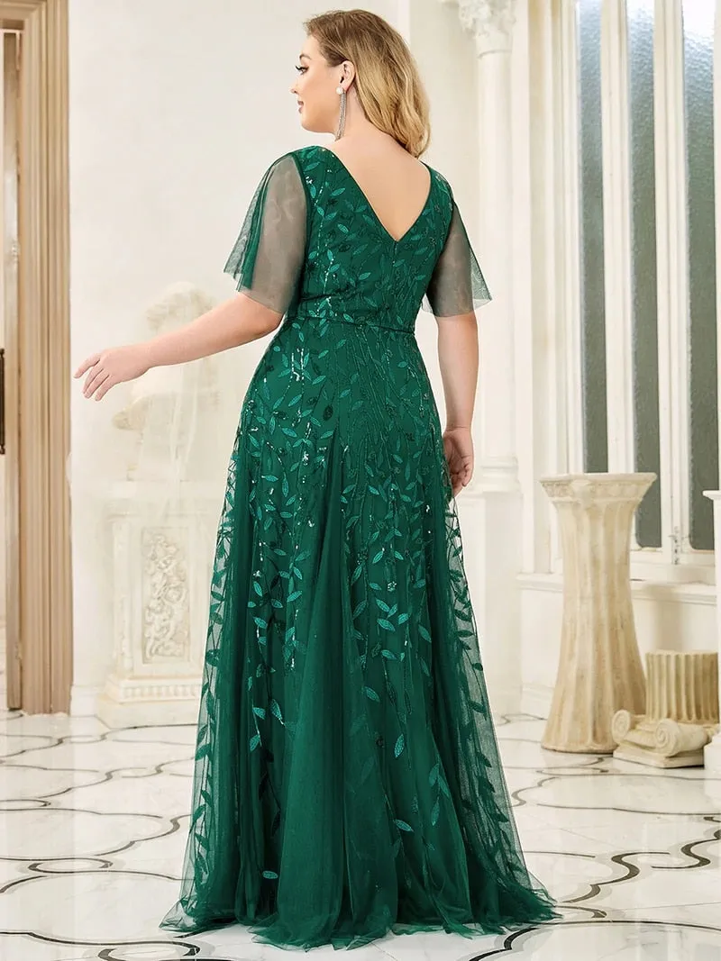 Half Sleeves Plus Size Women's Evening Party Dress