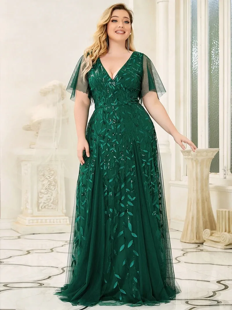 Half Sleeves Plus Size Women's Evening Party Dress