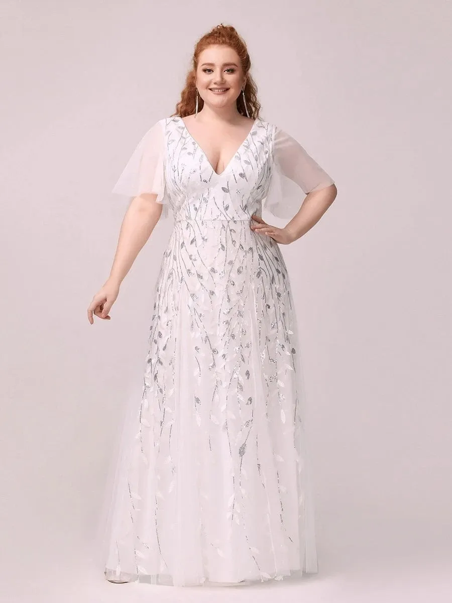 Half Sleeves Plus Size Women's Evening Party Dress
