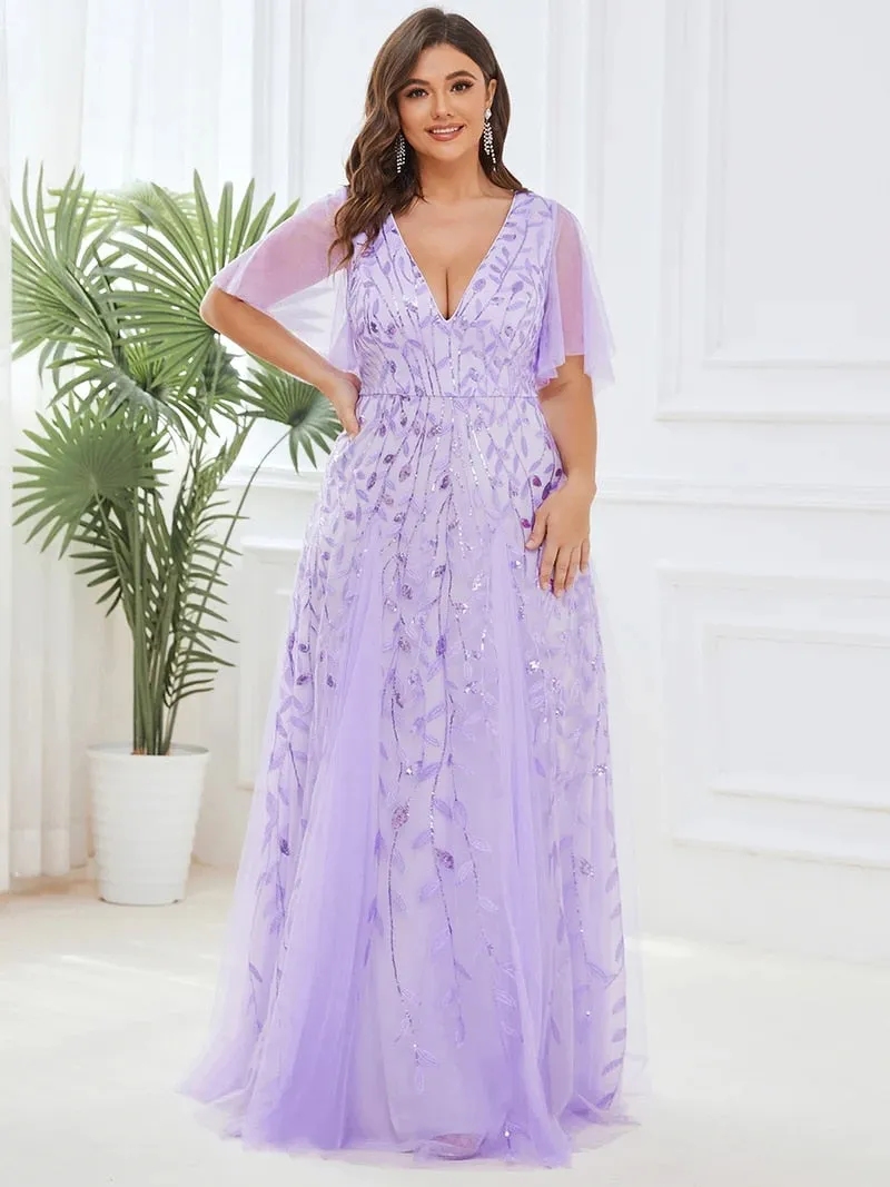 Half Sleeves Plus Size Women's Evening Party Dress