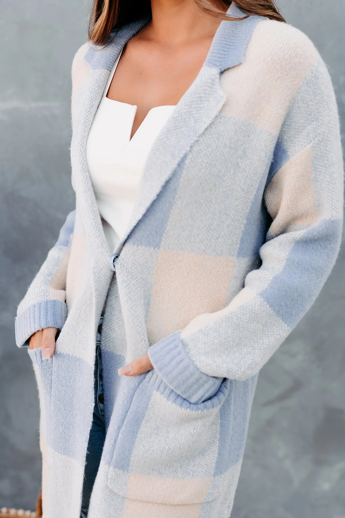 Into Tomorrow Plaid Cardigan (Blue/Cream)