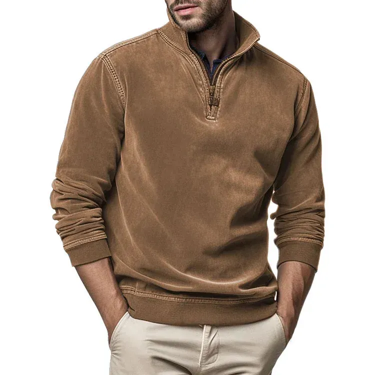 Men's Cozy Fleece Knitted Jumper with Zipper Closure | Ideal for Autumn/Winter