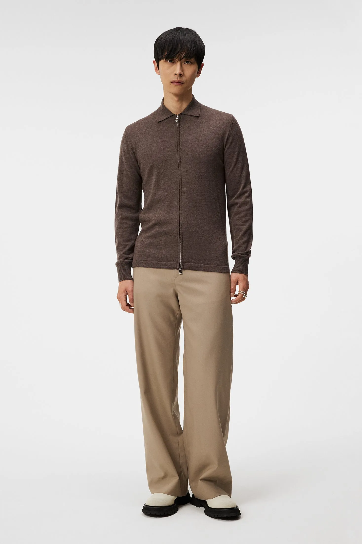 Nyle Light Merino Zip Cardigan / Walnut Melange
