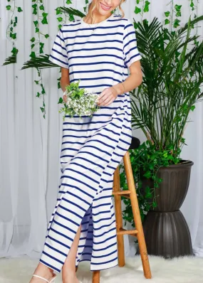 Paige, Womens T-shirt Maxi Dress, Navy Stripe
