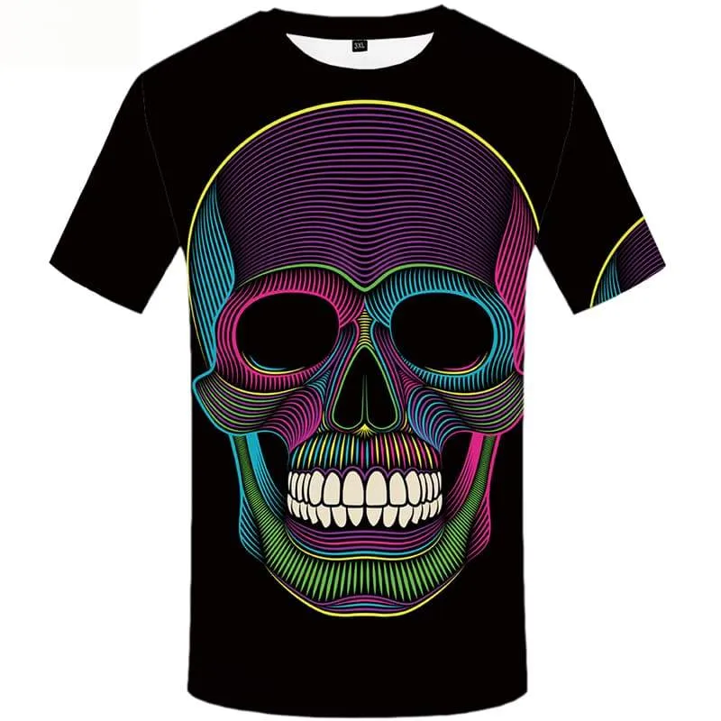 Skull T-shirt Men Graffiti T shirts Funny Colorful Tshirt Anime Short Sleeve