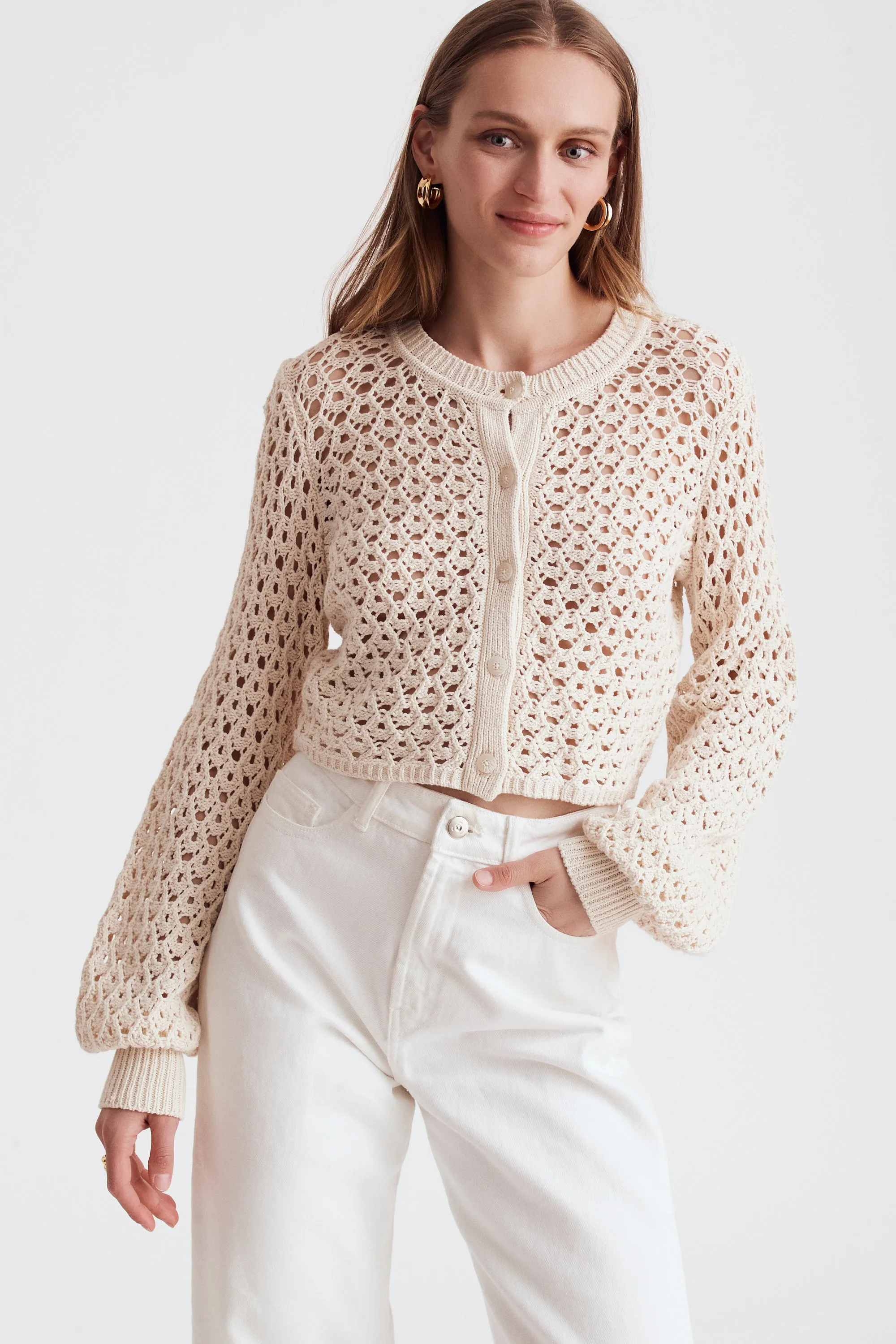 Tori Crochet Blouson Cardigan